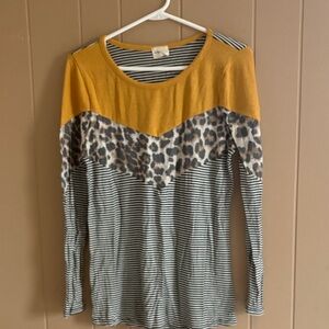Lovely Melody Mustard and Leopard Long Sleeve Top